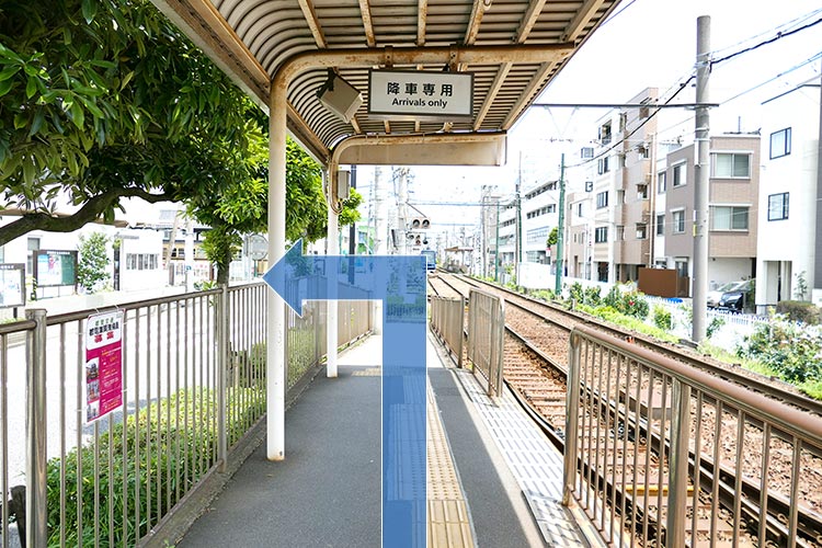 1「荒川車庫前」駅を下りて左の道を直進します